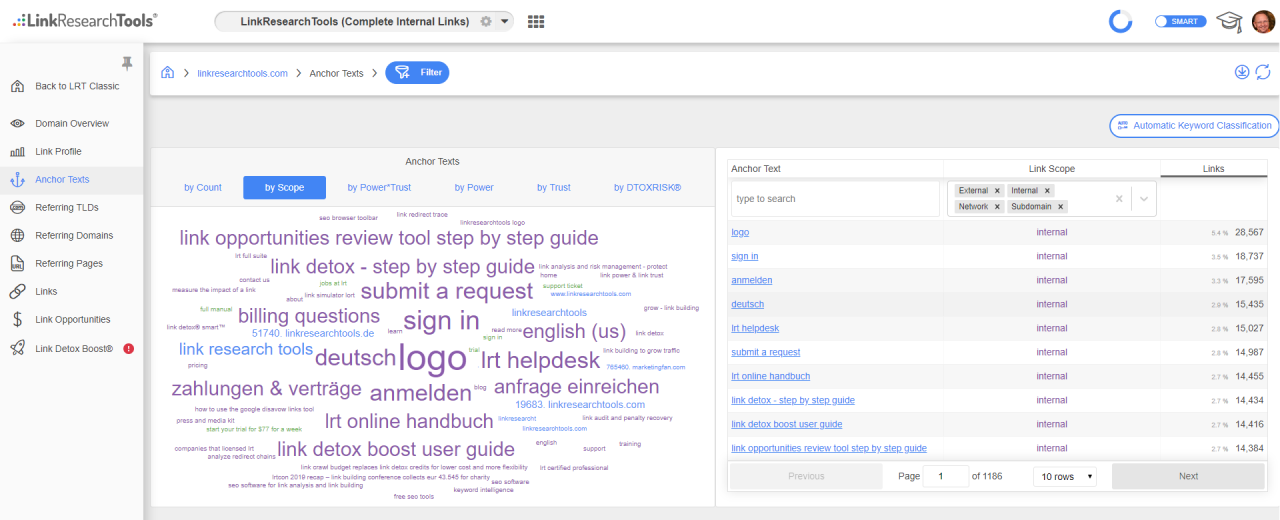 Anchor Text Breakdown by Link Scope