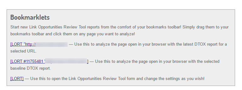 Use bookmarklets for the Link Simulator (LORT)