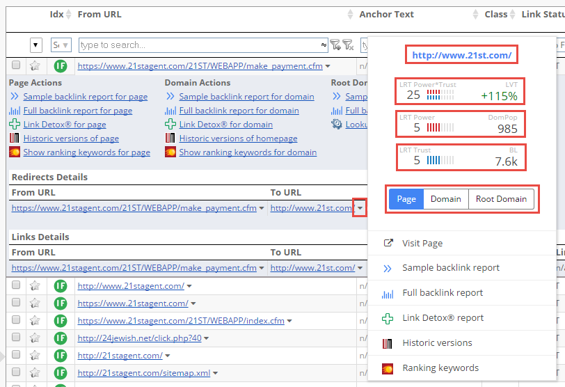 Link Detail Table