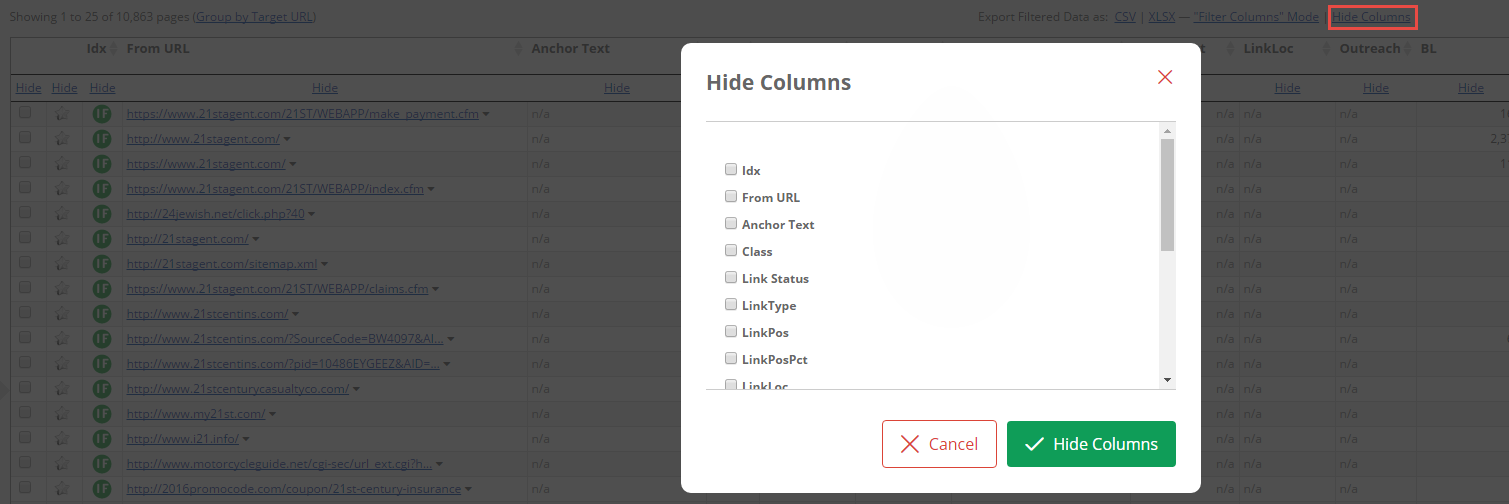 Link Detail Table