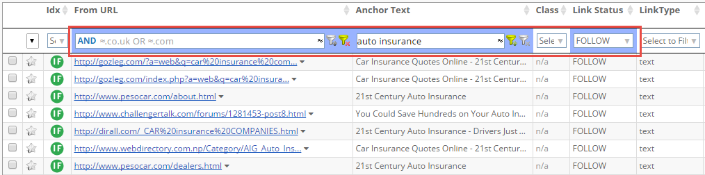 Filtering Link Data