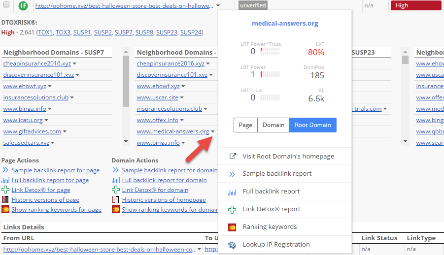 Link Detail Table