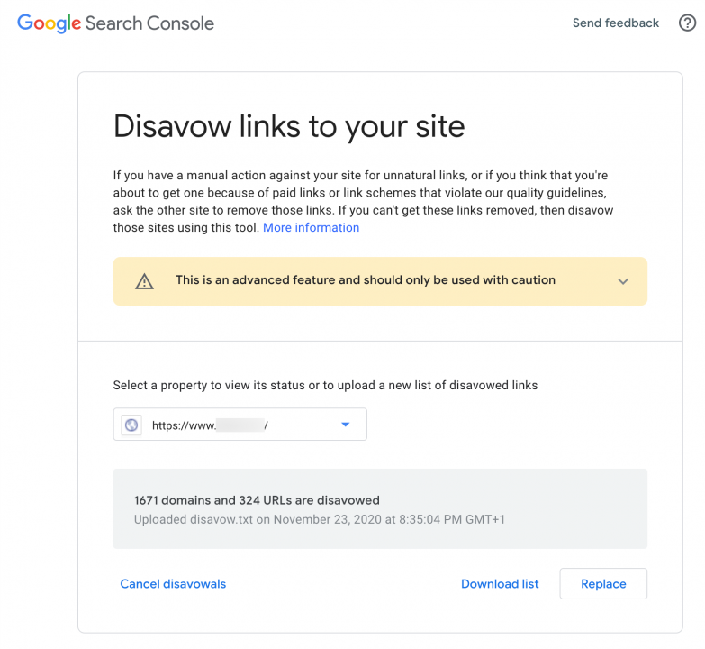 Export Disavow File to Google Search Console