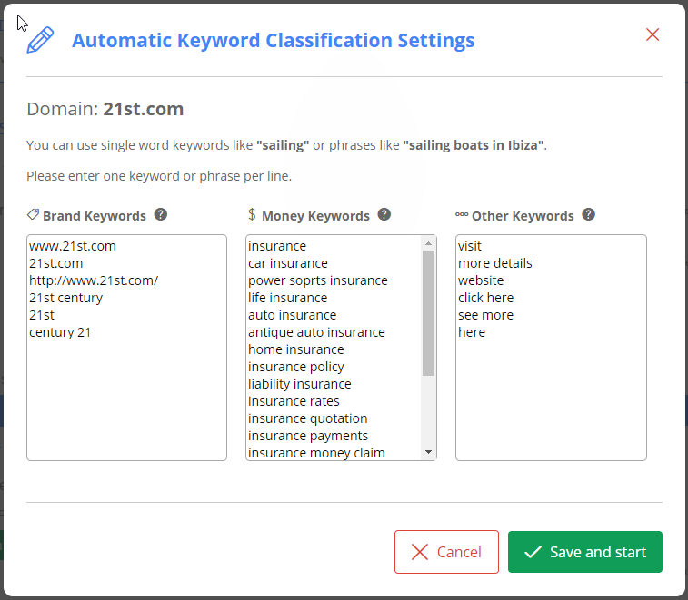 Classify Keywords