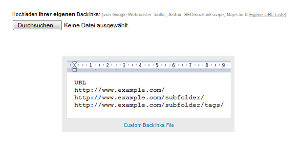 Welches Dateiformat müssen meine eigenen Backlink- und Disavow-Dateien haben?