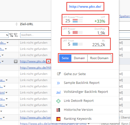 Link Detail Tabelle