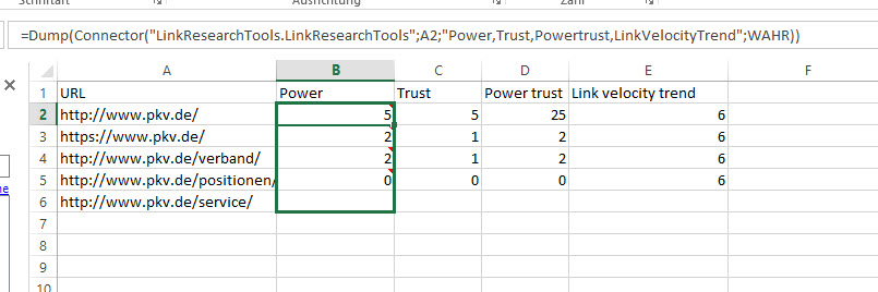 LinkResearchTools Integration in SEOTools for Excel