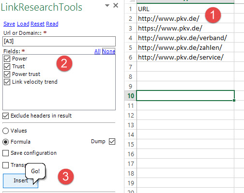 LinkResearchTools Integration in SEOTools for Excel