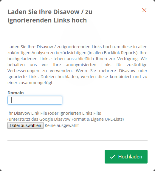 5. Disavow-Datei importieren