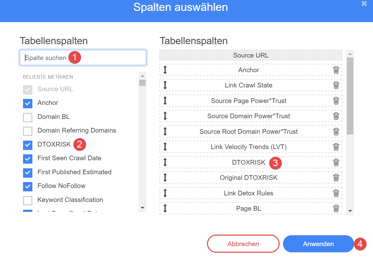 SEO Metrik Auswahl