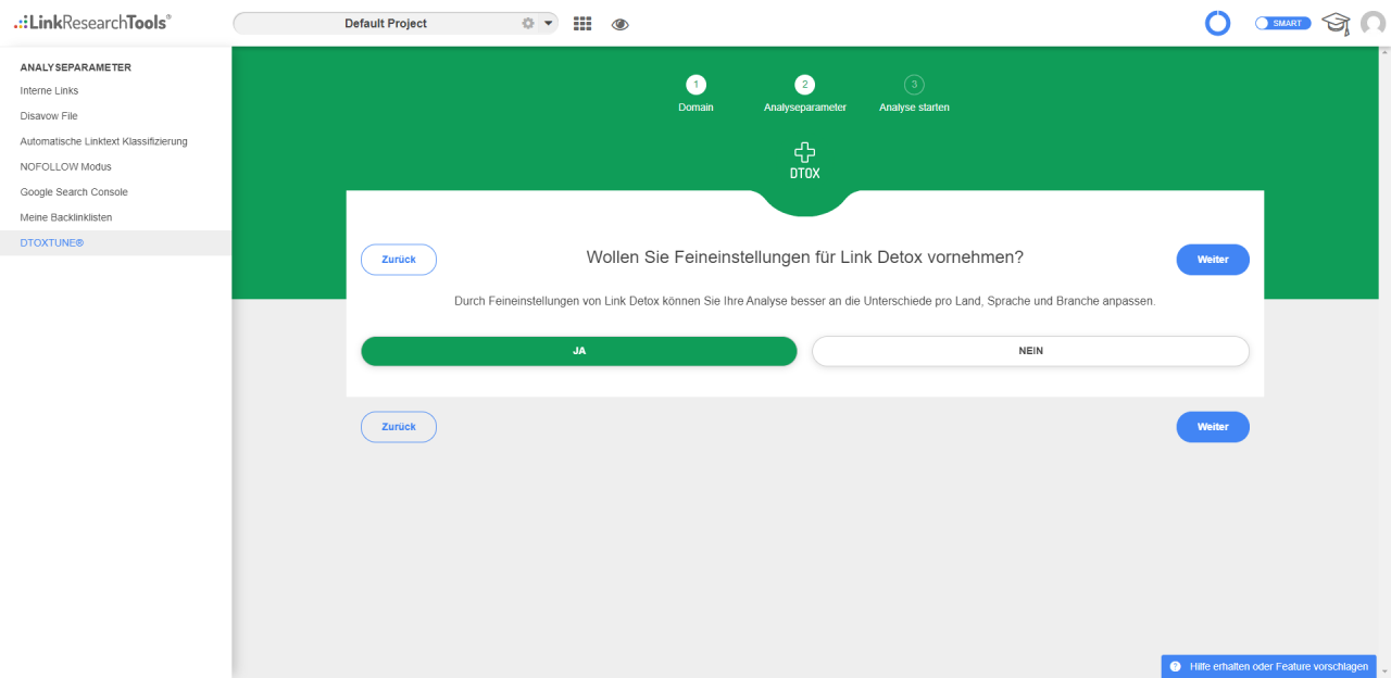 Wie starte ich ein Link Detox Smart Projekt?