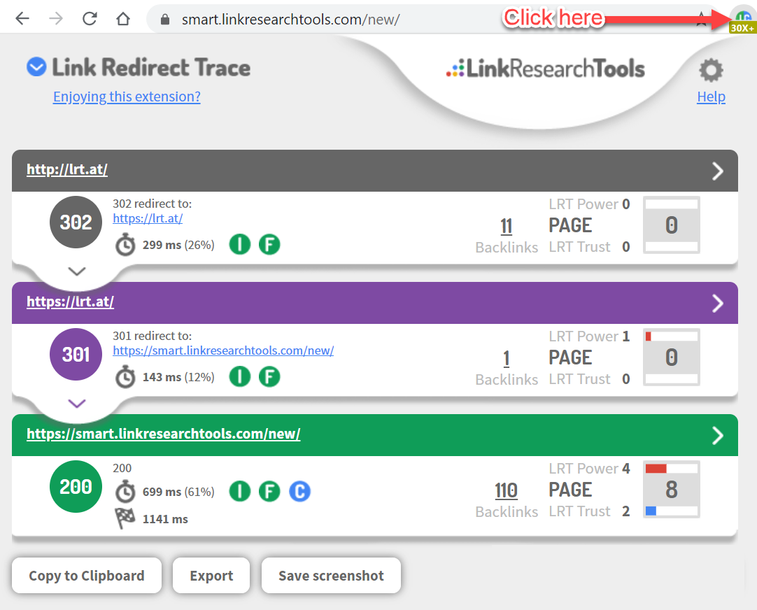 Link Redirect Trace browser extension in Chrome and Firefox browser