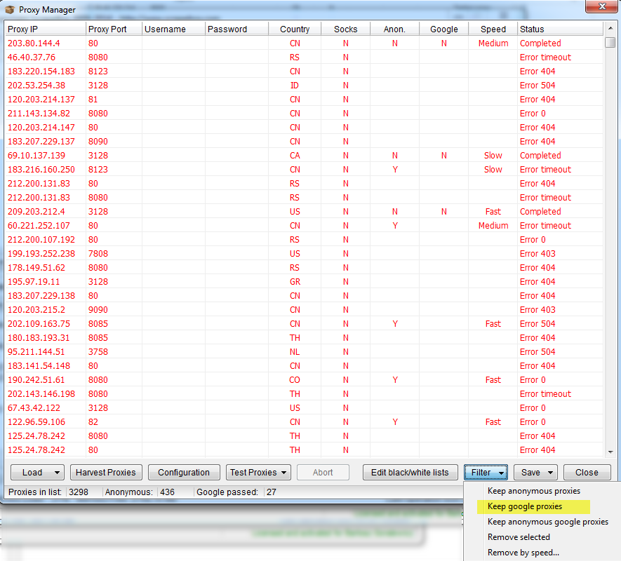 proxy check results