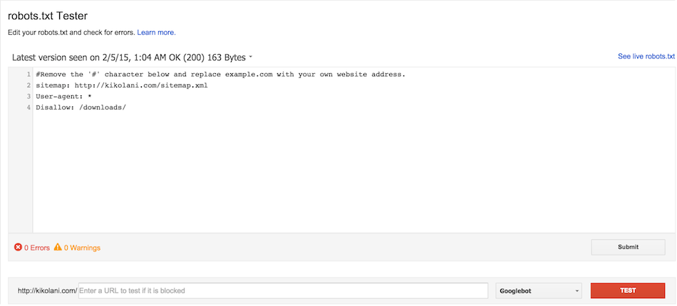 Google Search Console (Google Webmaster Tools) - Robots Tester